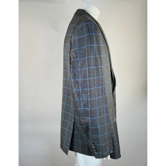 Canaletto Italy Silk Wool Plaid Blazer Mens 54? EUC Lined 2-Button Double-Vented